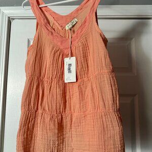 StarkX Ella Top Coral Tiered Gauze V-Neck Raw Hem Sleeveless Tunic XS NWT $117